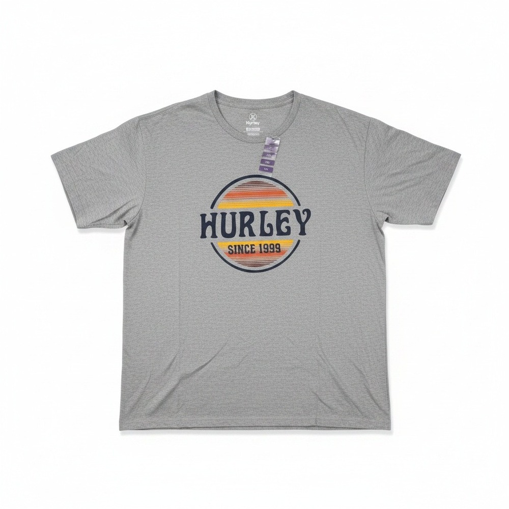 Hurley Heather Grey Graphic T-Shirt, Men's XXL, Retro Sunset Logo, NWT